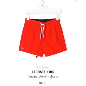 Lacoste Boys Red Swim Trunks - Size 12